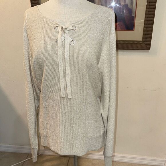 Tommy Bahama Champagne Shimmer Lace-Up Sweater Size XL - Picture 3 of 12